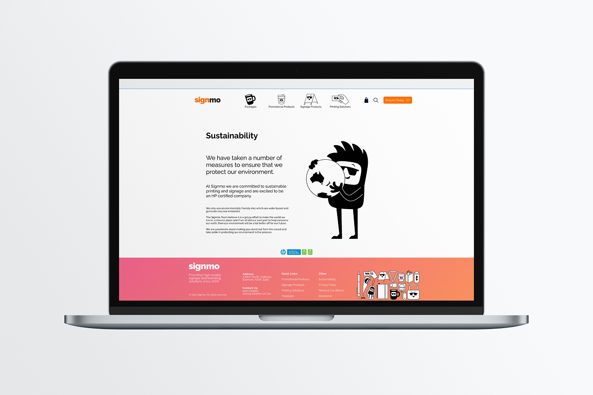 Signmo sustainability page on laptop