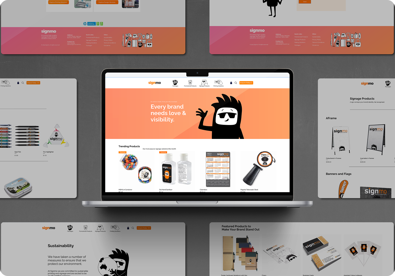 Collage of Signmo website screens on dark background