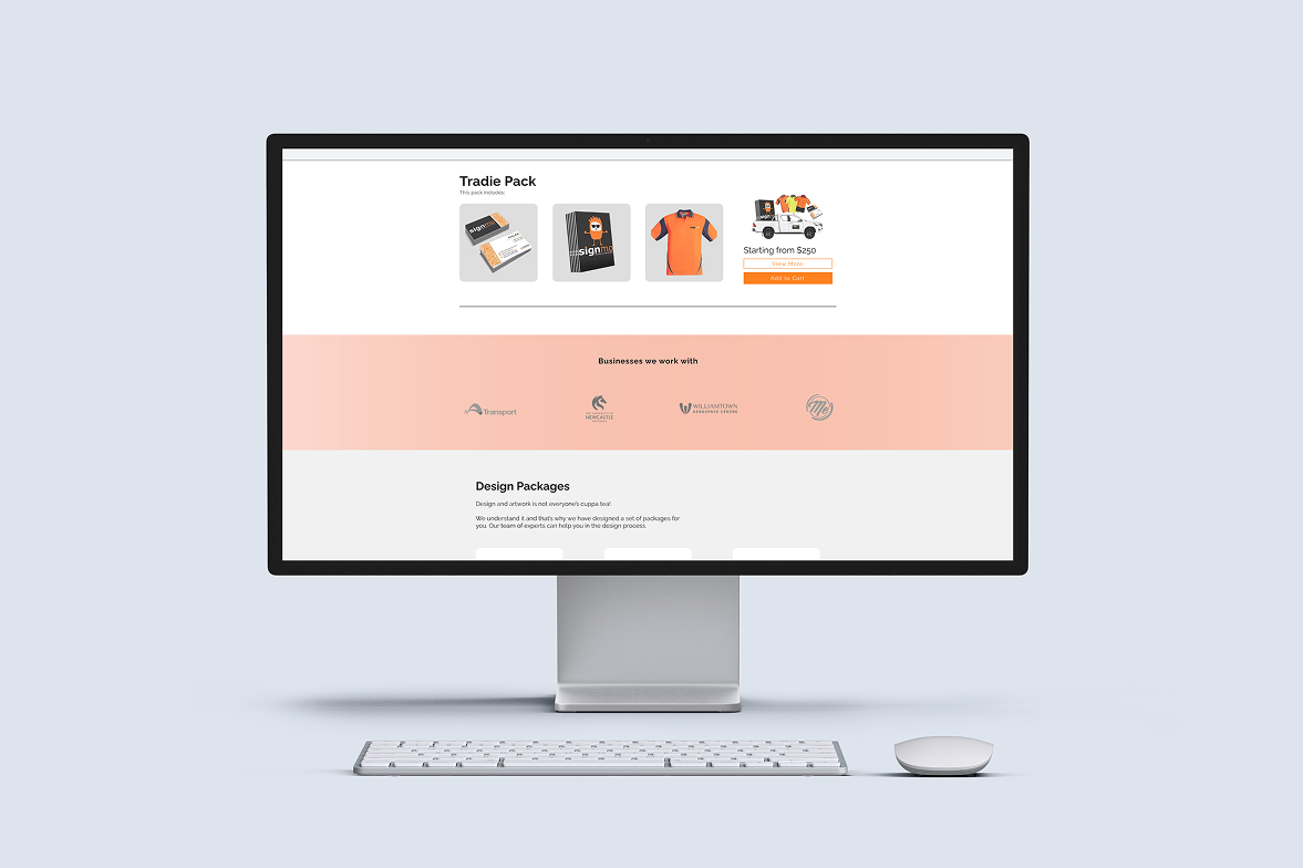Signmo tradie pack page on desktop monitor