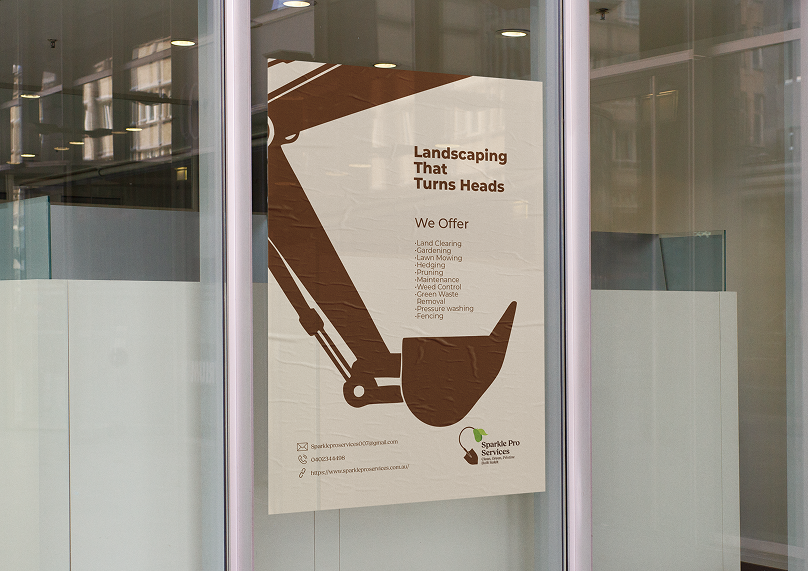 Poster on glass window